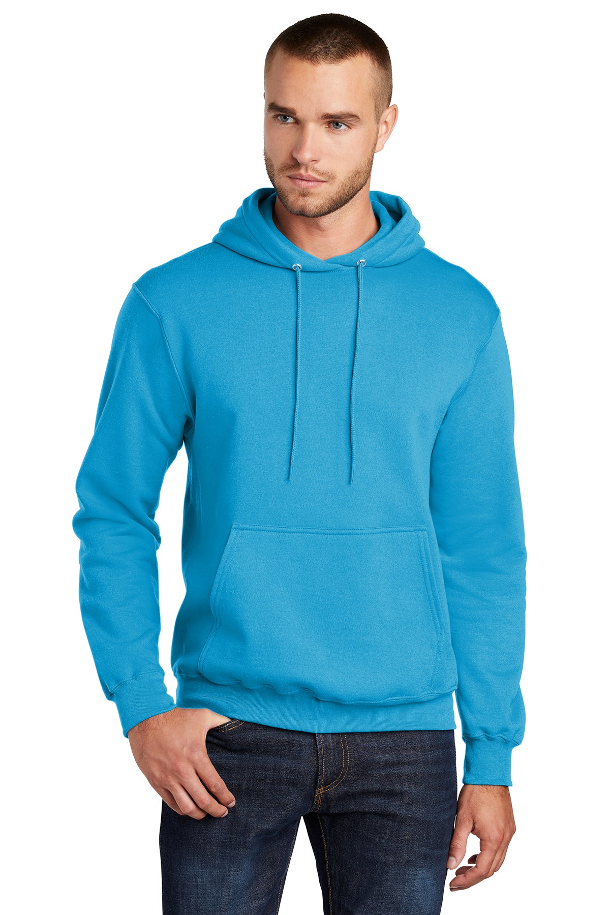 Port & Company PC78H Mens Core Fleece Hooded Sweatshirt Hoodie Neon Blue Front