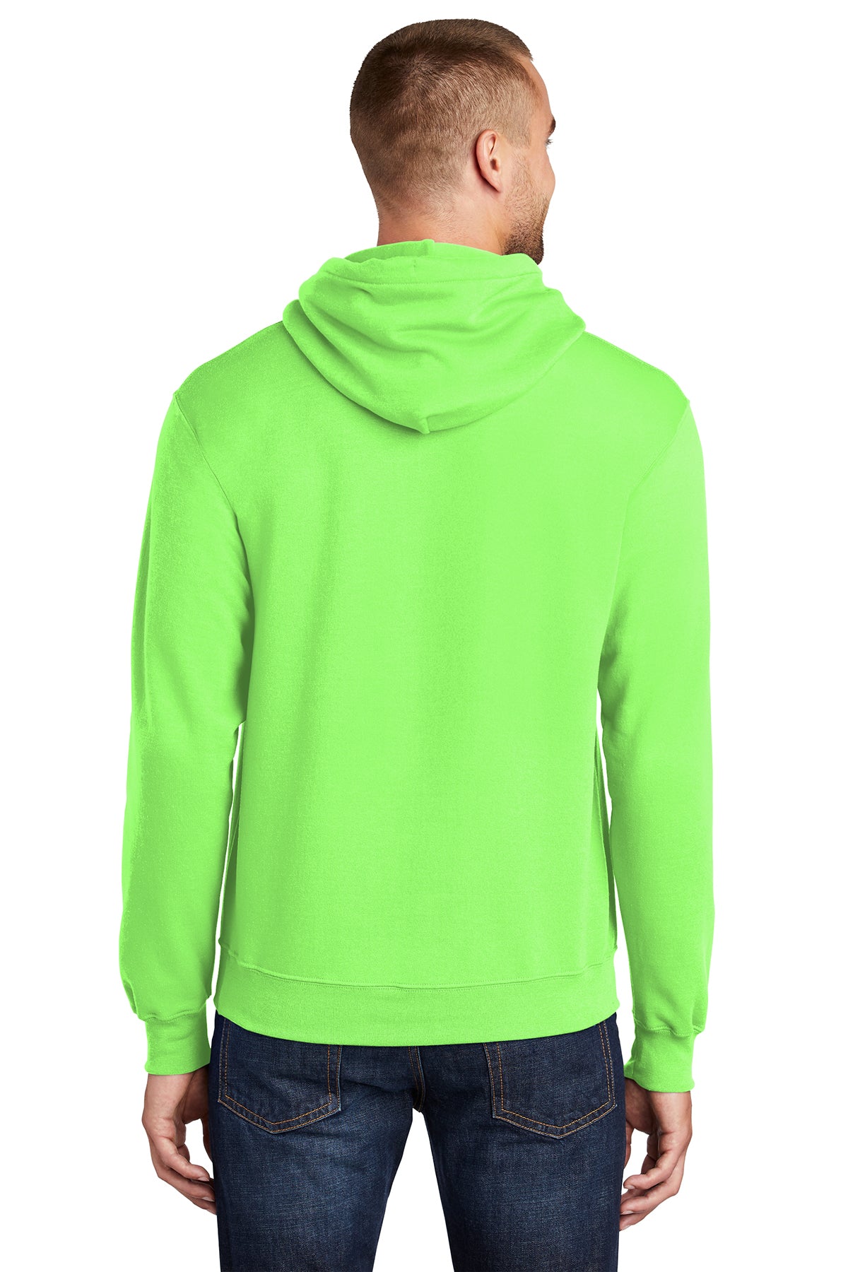 Port & Company PC78H Mens Core Fleece Hooded Sweatshirt Hoodie Neon Green Back