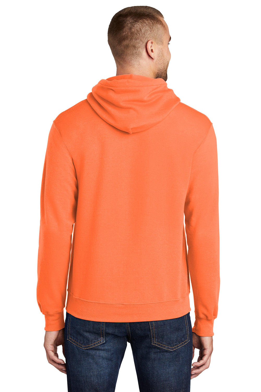Port & Company PC78H Mens Core Fleece Hooded Sweatshirt Hoodie Neon Orange Back