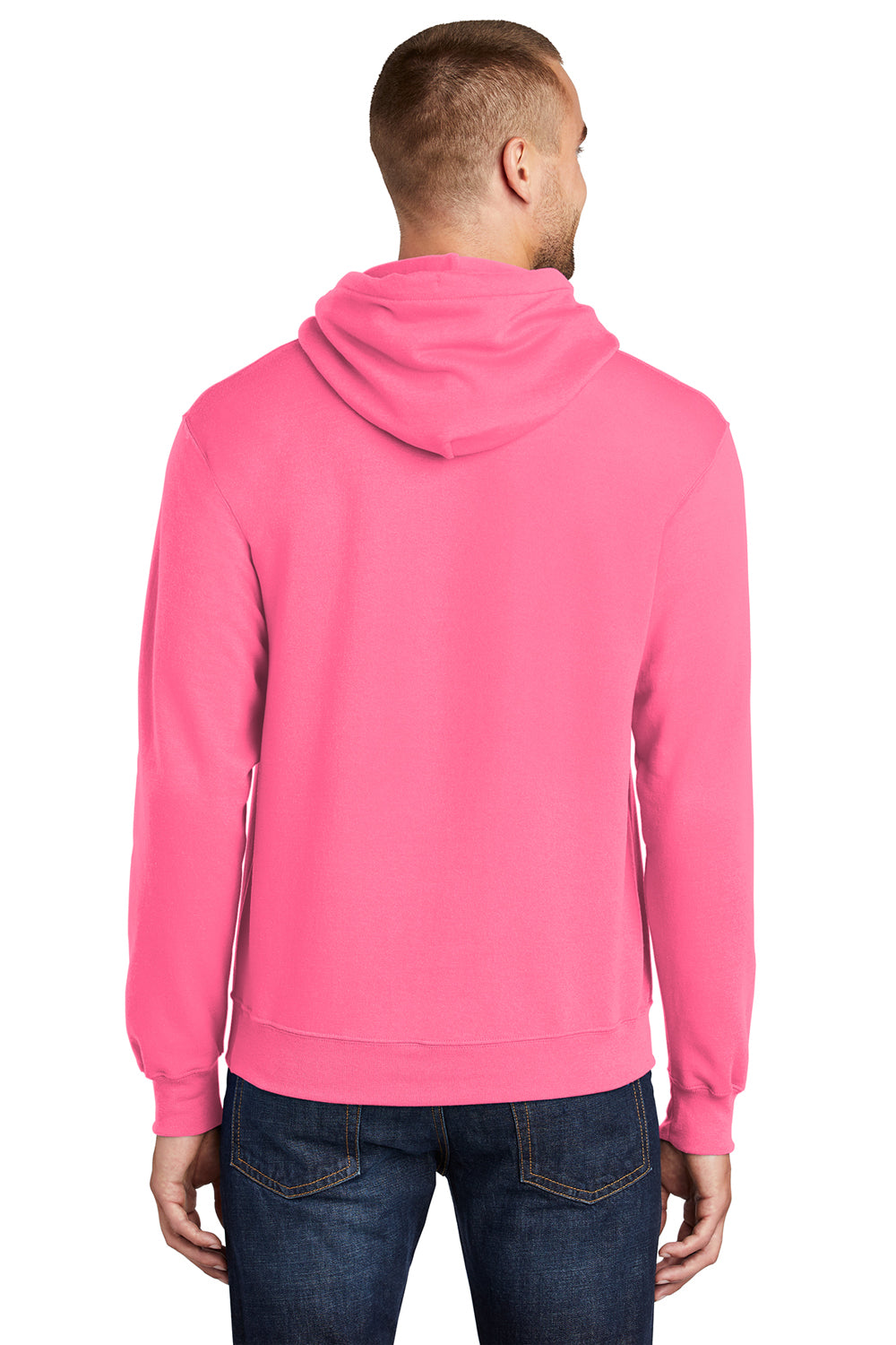 Port & Company PC78H Mens Core Fleece Hooded Sweatshirt Hoodie Neon Pink Back