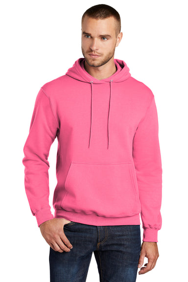 Port & Company PC78H Mens Core Fleece Hooded Sweatshirt Hoodie Neon Pink Front