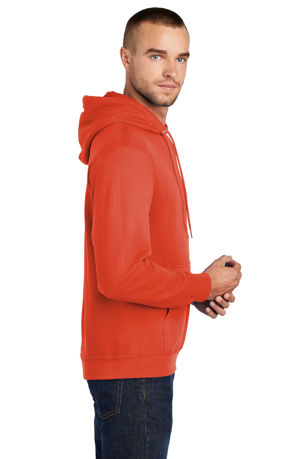 Port & Company PC78H Mens Core Fleece Hooded Sweatshirt Hoodie Orange Side