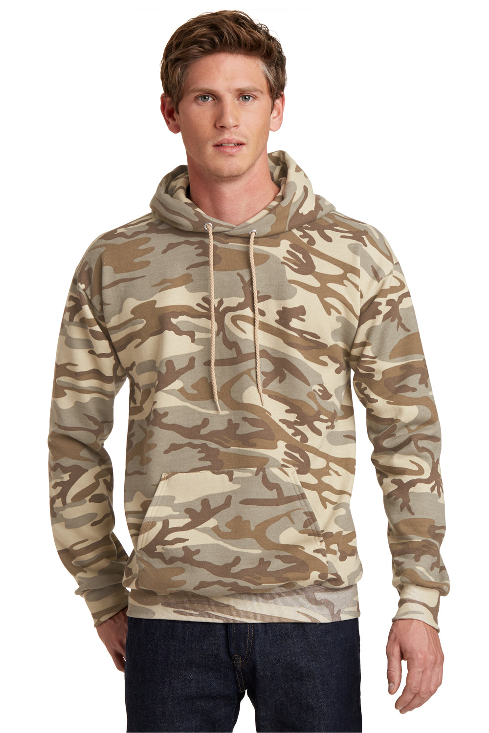 Port & Company PC78HC Mens Core Fleece Hooded Sweatshirt Hoodie Desert Camo Front