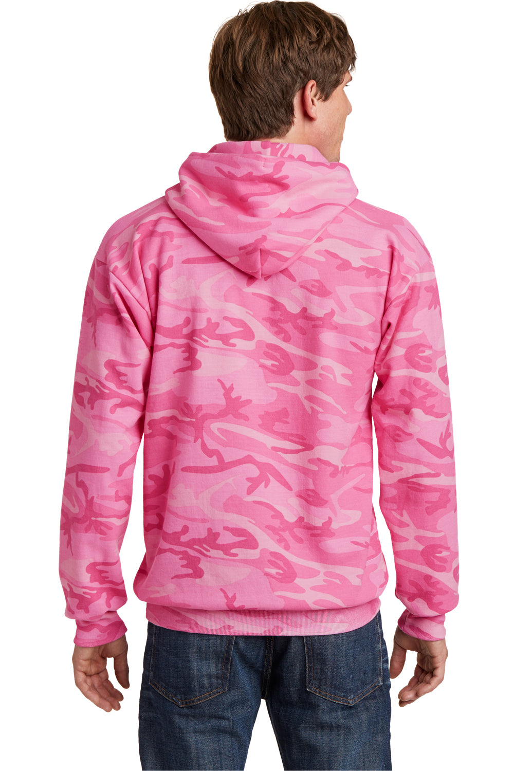 Port & Company PC78HC Mens Core Fleece Hooded Sweatshirt Hoodie Pink Camo Back