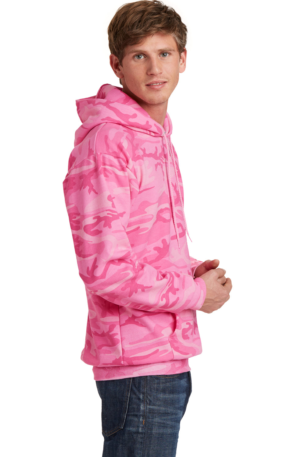 Port & Company PC78HC Mens Core Fleece Hooded Sweatshirt Hoodie Pink Camo Side