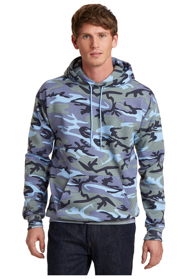 Port & Company PC78HC Mens Core Fleece Hooded Sweatshirt Hoodie Woodland Blue Camo Front