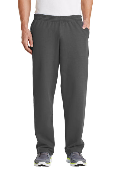 Port & Company PC78P Mens Core Fleece Open Bottom Sweatpants w/ Pockets Charcoal Grey Front