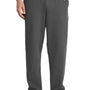 Port & Company Mens Core Pill Resistant Fleece Open Bottom Sweatpants w/ Pockets - Charcoal Grey