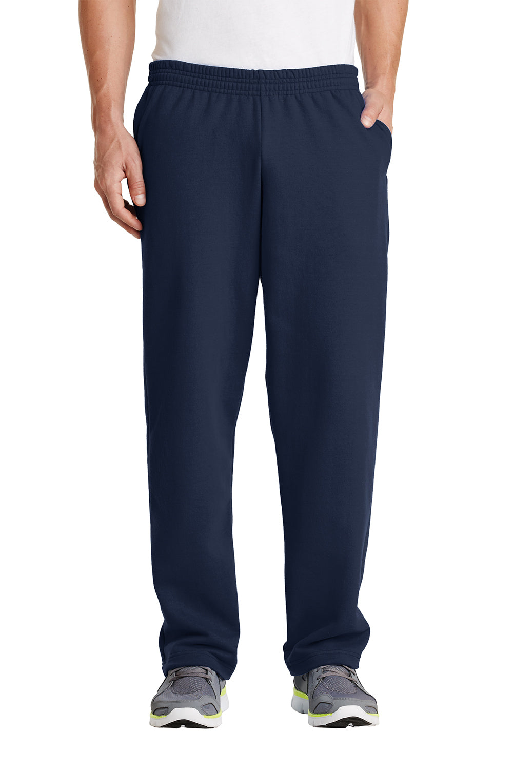 Port & Company PC78P Mens Core Fleece Open Bottom Sweatpants w/ Pockets Navy Blue Front