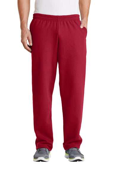 Port & Company PC78P Mens Core Fleece Open Bottom Sweatpants w/ Pockets Red Front