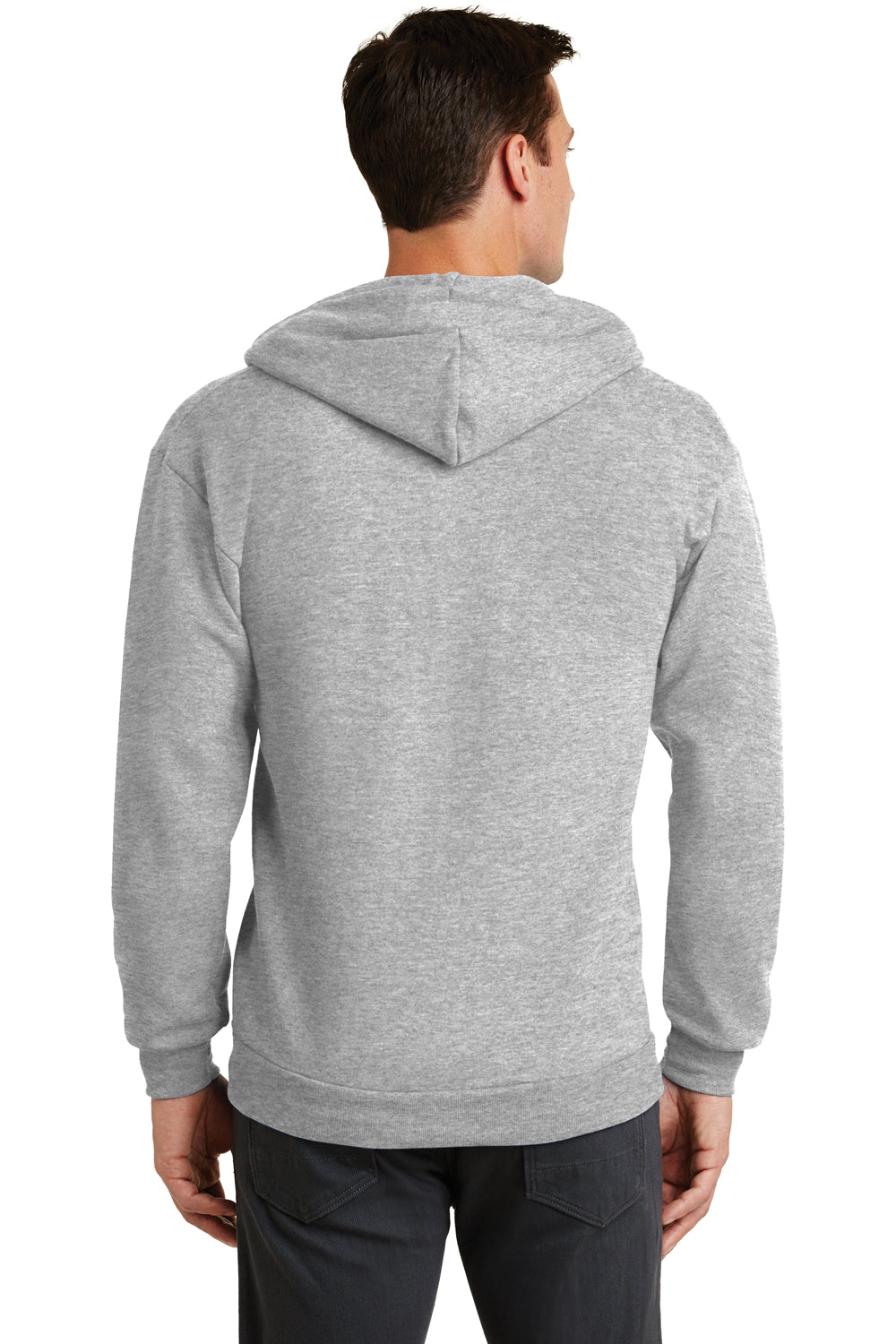 Port & Company PC78ZH Mens Core Fleece Full Zip Hooded Sweatshirt Hoodie Ash Grey Back