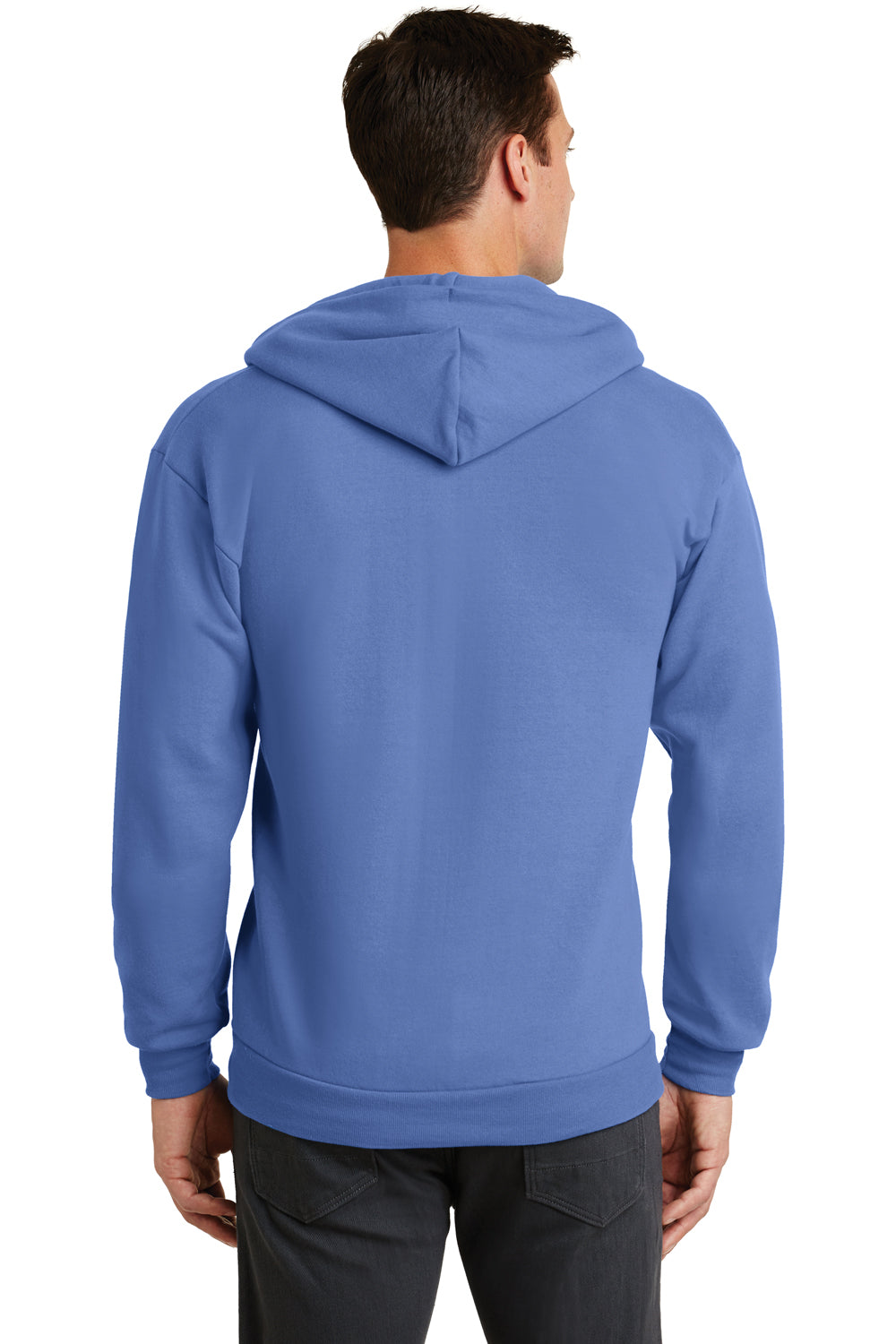 Port & Company PC78ZH Mens Core Fleece Full Zip Hooded Sweatshirt Hoodie Carolina Blue Back