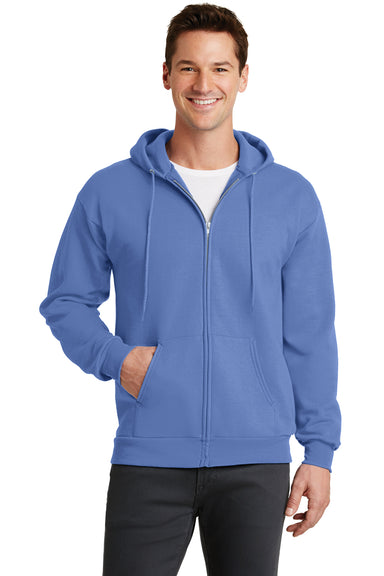 Port & Company PC78ZH Mens Core Fleece Full Zip Hooded Sweatshirt Hoodie Carolina Blue Front