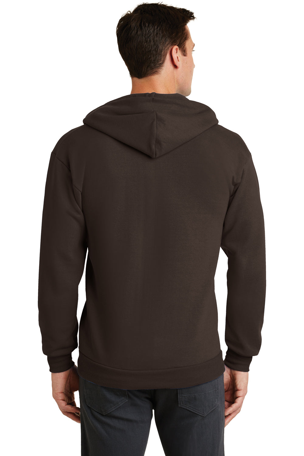 Port & Company PC78ZH Mens Core Fleece Full Zip Hooded Sweatshirt Hoodie Chocolate Brown Back
