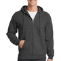 Port & Company Mens Core Pill Resistant Fleece Full Zip Hooded Sweatshirt Hoodie - Heather Dark Grey