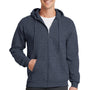 Port & Company Mens Core Pill Resistant Fleece Full Zip Hooded Sweatshirt Hoodie - Heather Navy Blue