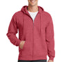 Port & Company Mens Core Pill Resistant Fleece Full Zip Hooded Sweatshirt Hoodie - Heather Red