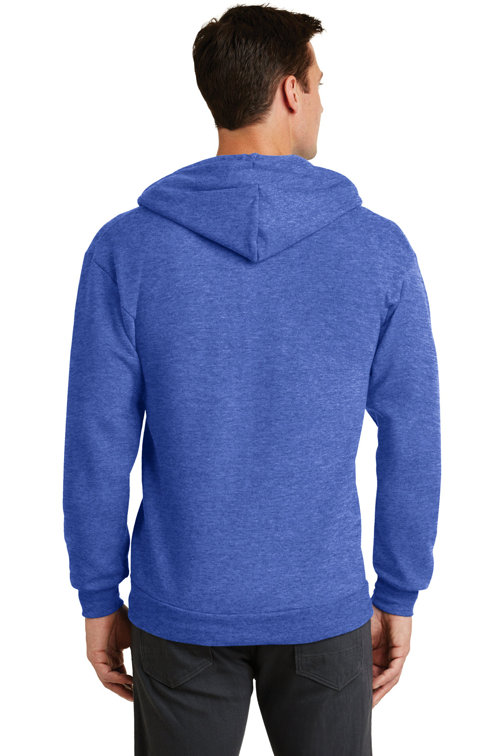 Port & Company PC78ZH Mens Core Fleece Full Zip Hooded Sweatshirt Hoodie Heather Royal Blue Back