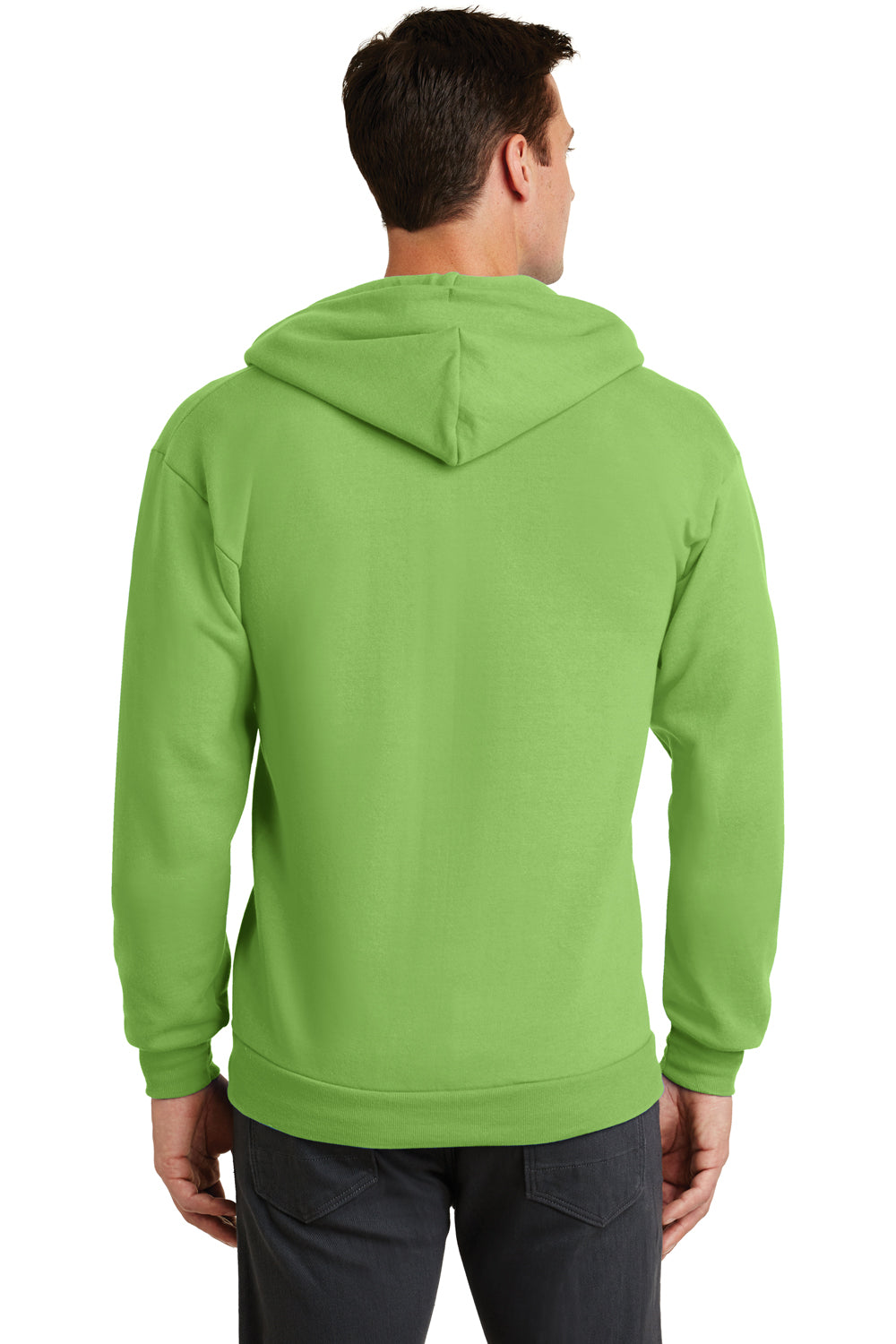 Port & Company PC78ZH Mens Core Fleece Full Zip Hooded Sweatshirt Hoodie Lime Green Back