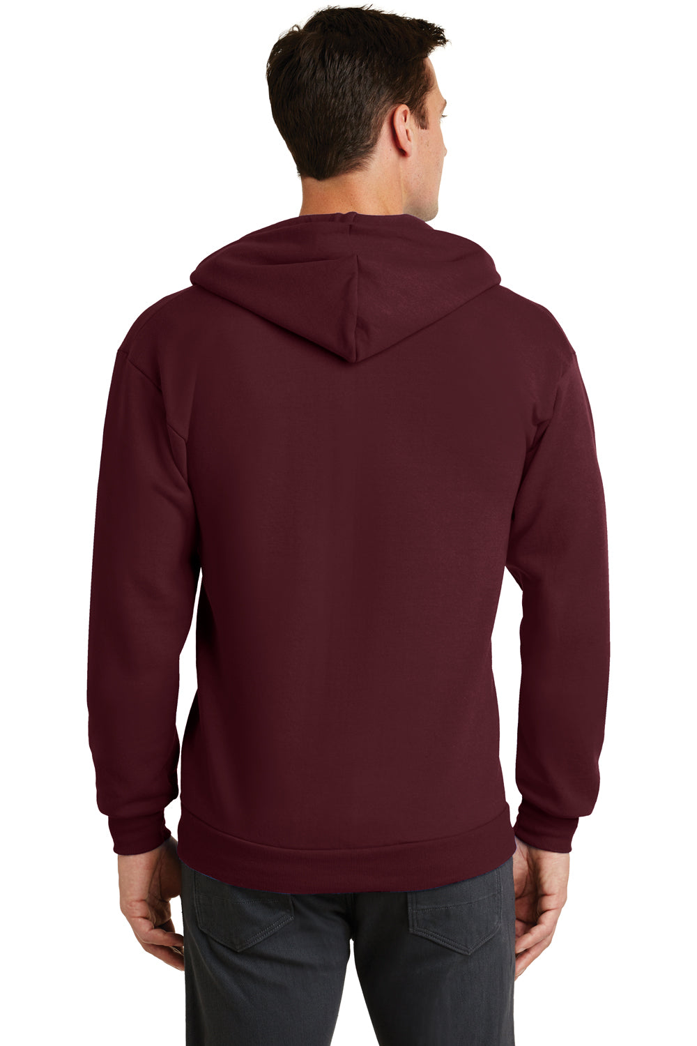 Port & Company PC78ZH Mens Core Fleece Full Zip Hooded Sweatshirt Hoodie Maroon Back