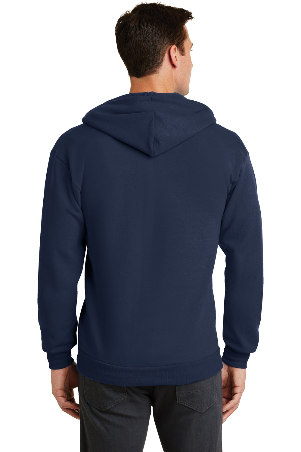 Port & Company PC78ZH Mens Core Fleece Full Zip Hooded Sweatshirt Hoodie Navy Blue Back