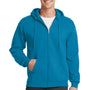 Port & Company Mens Core Pill Resistant Fleece Full Zip Hooded Sweatshirt Hoodie - Neon Blue