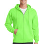 Port & Company Mens Core Pill Resistant Fleece Full Zip Hooded Sweatshirt Hoodie - Neon Green