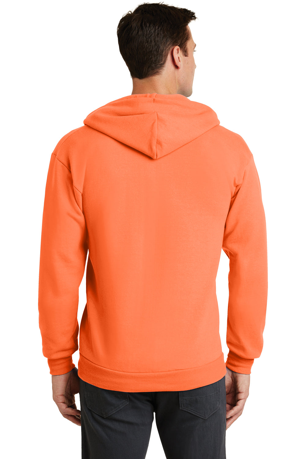 Port & Company PC78ZH Mens Core Fleece Full Zip Hooded Sweatshirt Hoodie Neon Orange Back