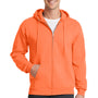 Port & Company Mens Core Pill Resistant Fleece Full Zip Hooded Sweatshirt Hoodie - Neon Orange
