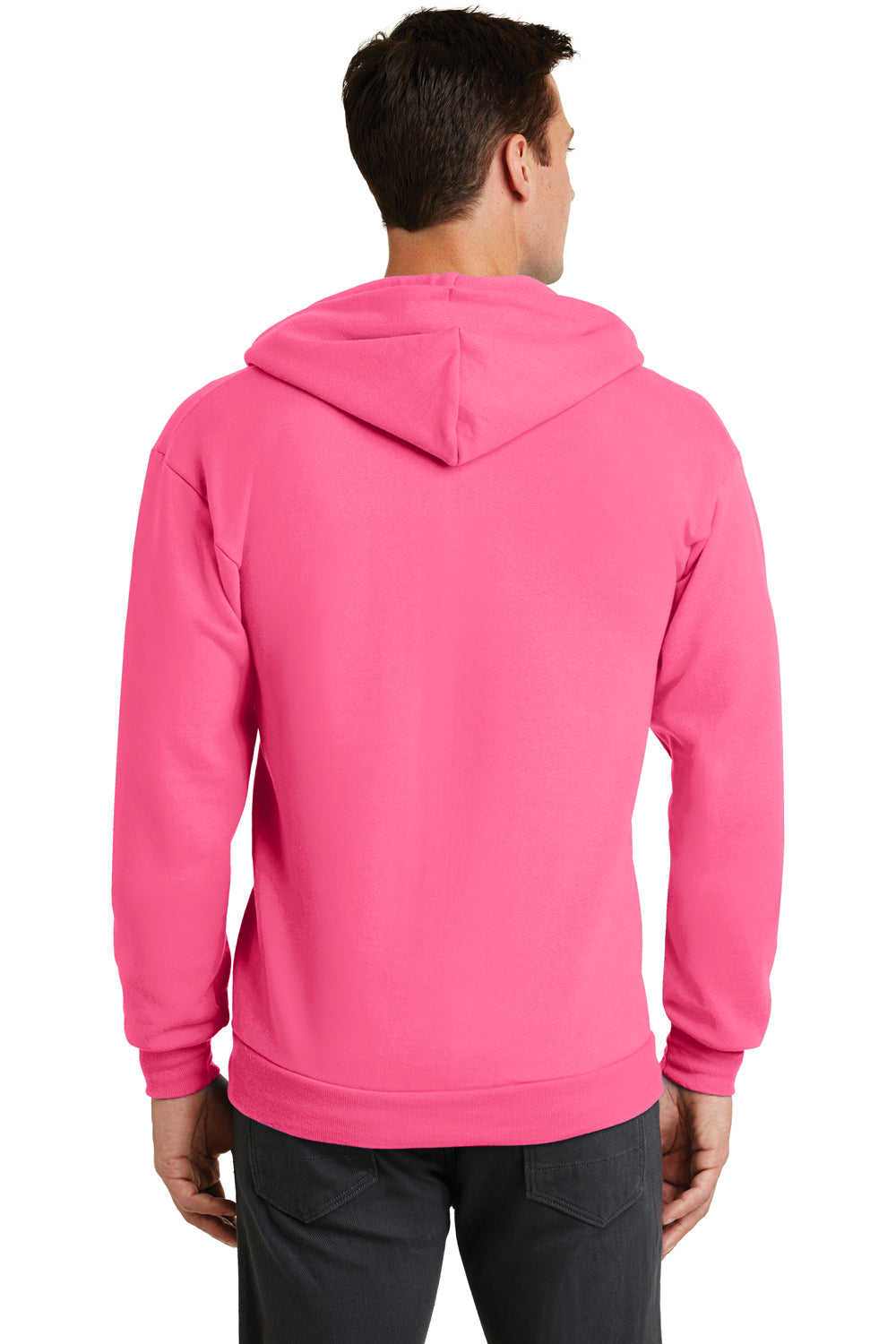 Port & Company PC78ZH Mens Core Fleece Full Zip Hooded Sweatshirt Hoodie Neon Pink Back