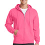 Port & Company Mens Core Pill Resistant Fleece Full Zip Hooded Sweatshirt Hoodie - Neon Pink