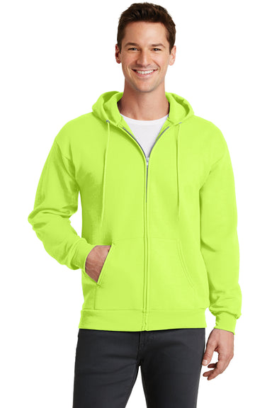 Port & Company PC78ZH Mens Core Fleece Full Zip Hooded Sweatshirt Hoodie Neon Yellow Front