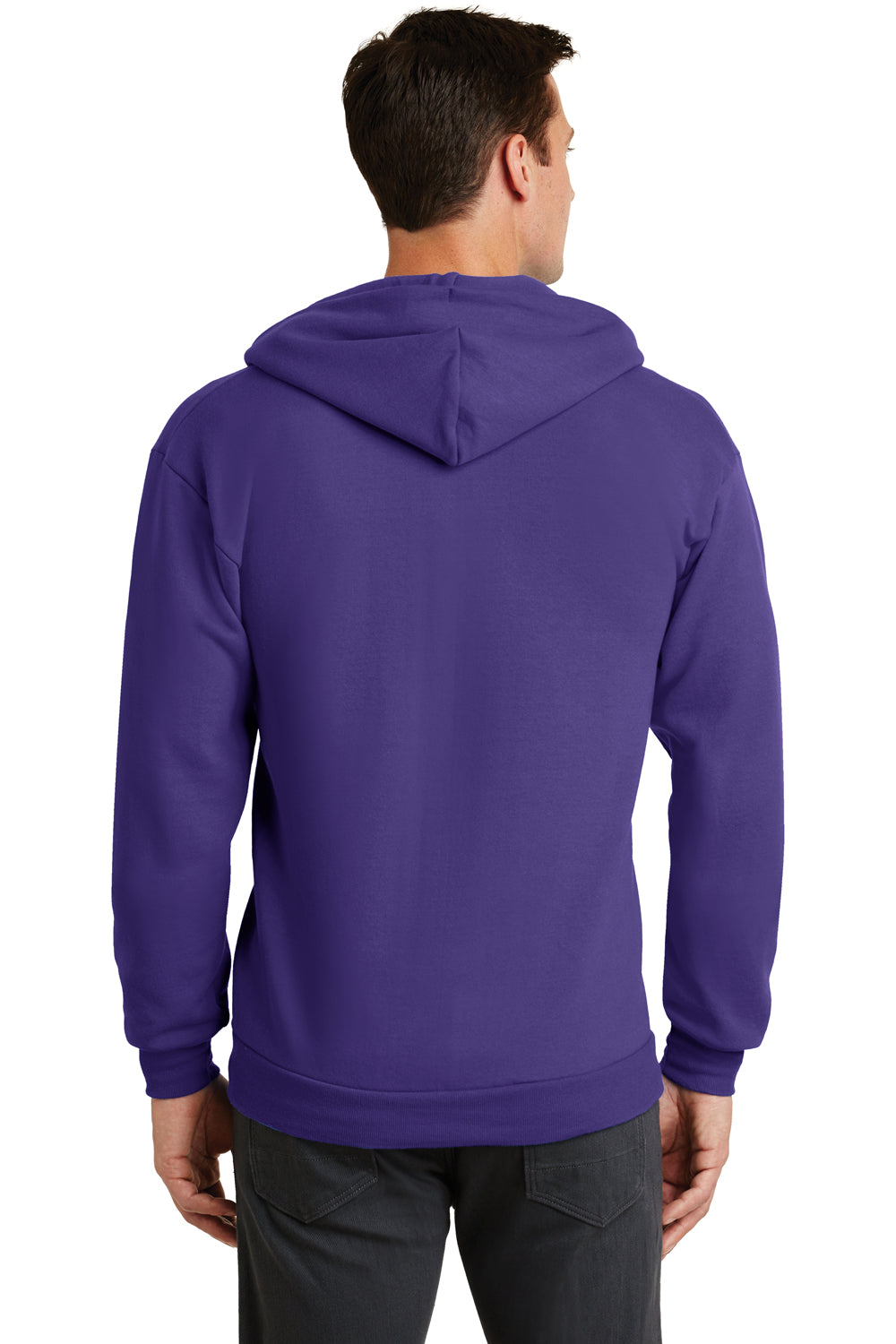 Port & Company PC78ZH Mens Core Fleece Full Zip Hooded Sweatshirt Hoodie Purple Back