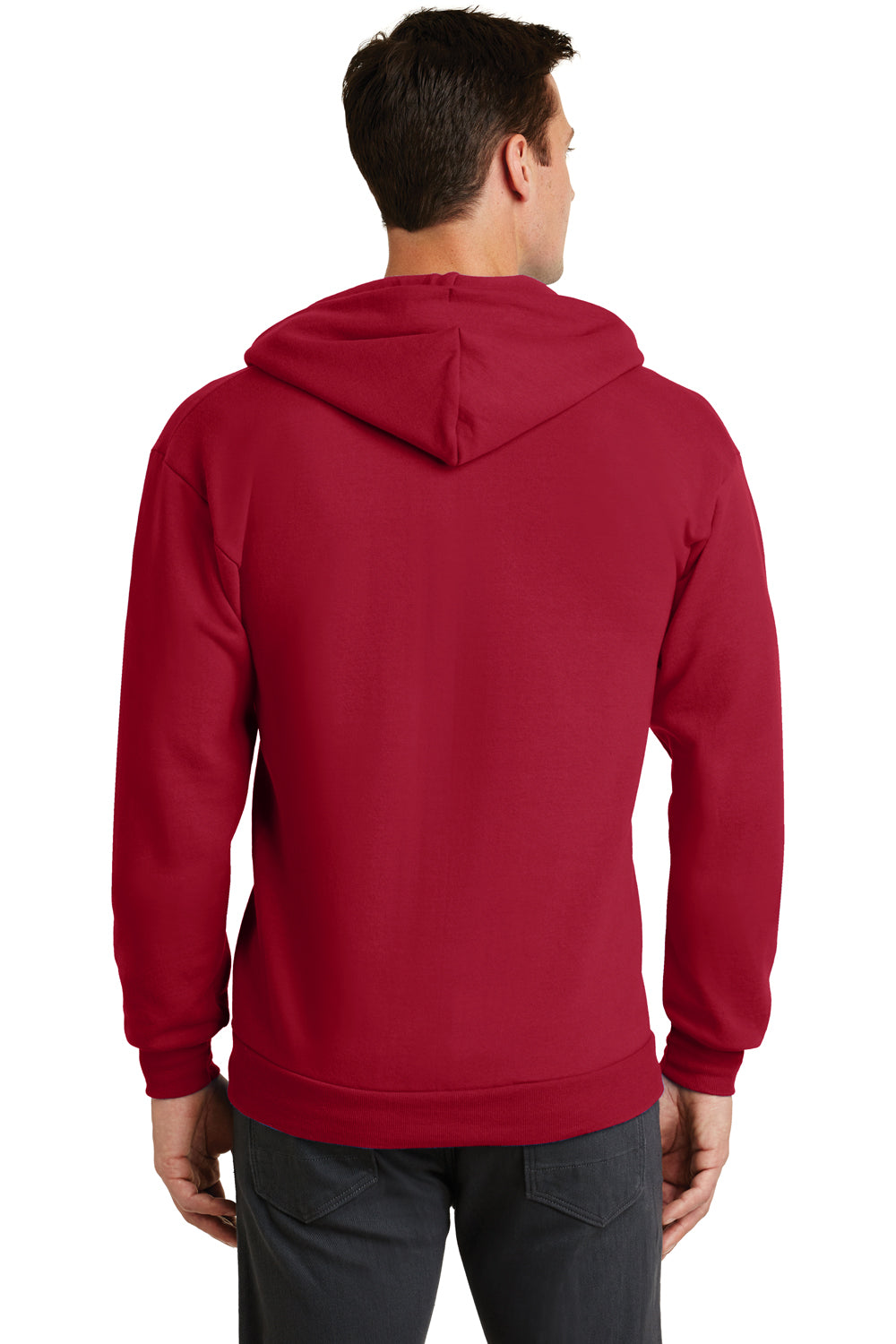 Port & Company PC78ZH Mens Core Fleece Full Zip Hooded Sweatshirt Hoodie Red Back