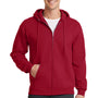 Port & Company Mens Core Pill Resistant Fleece Full Zip Hooded Sweatshirt Hoodie - Red