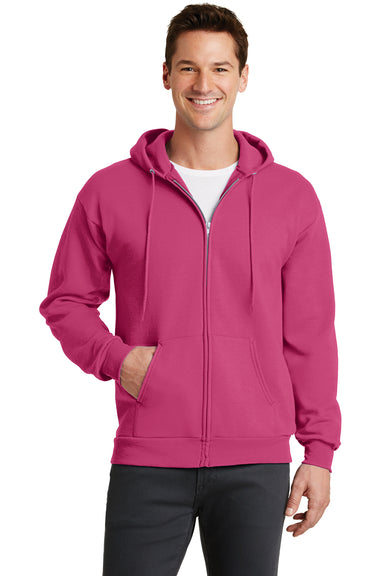Port & Company PC78ZH Mens Core Fleece Full Zip Hooded Sweatshirt Hoodie Sangria Pink Front