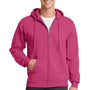 Port & Company Mens Core Pill Resistant Fleece Full Zip Hooded Sweatshirt Hoodie - Sangria Pink