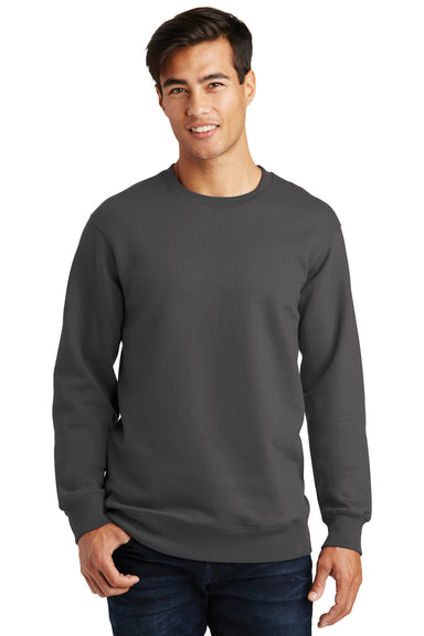 Port & Company PC850 Mens Fan Favorite Fleece Crewneck Sweatshirt Charcoal Grey Front