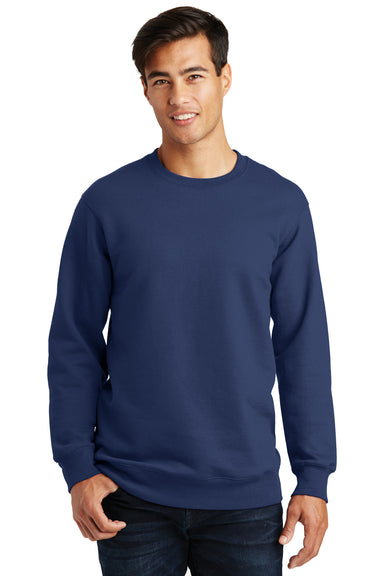 Port & Company PC850 Mens Fan Favorite Fleece Crewneck Sweatshirt Navy Blue Front