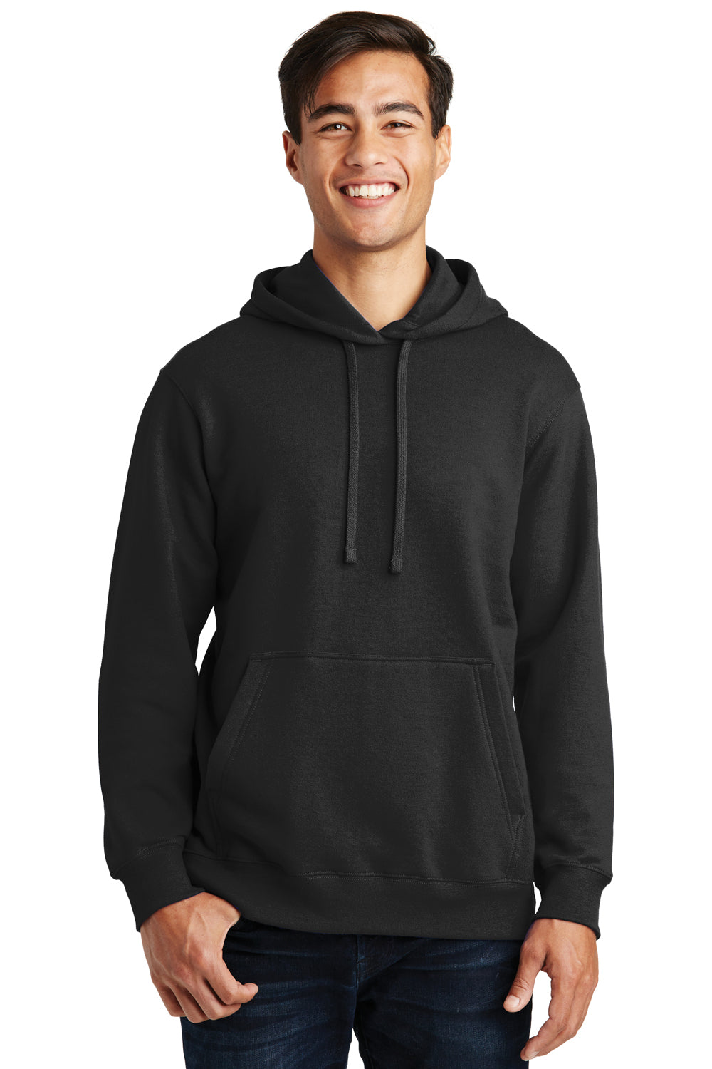 Port & Company PC850H Mens Fan Favorite Fleece Hooded Sweatshirt Hoodie Black Front
