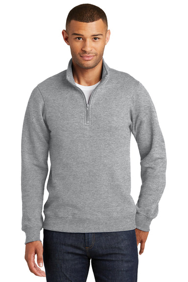 Port & Company PC850Q Mens Fan Favorite Fleece 1/4 Zip Sweatshirt Heather Grey Front