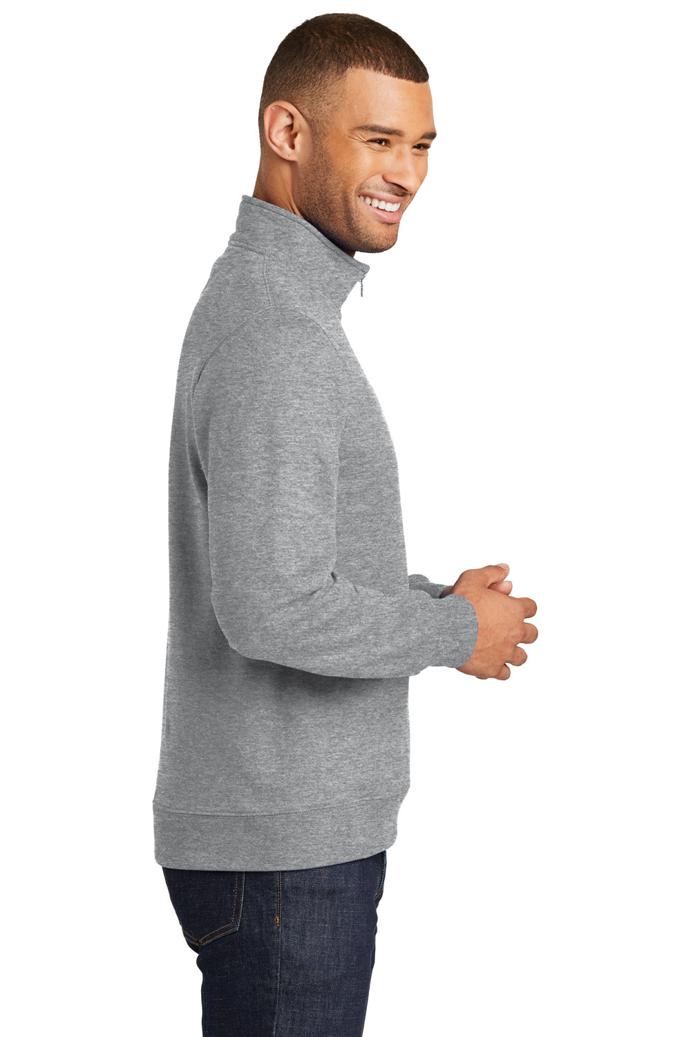 Port & Company PC850Q Mens Fan Favorite Fleece 1/4 Zip Sweatshirt Heather Grey Side
