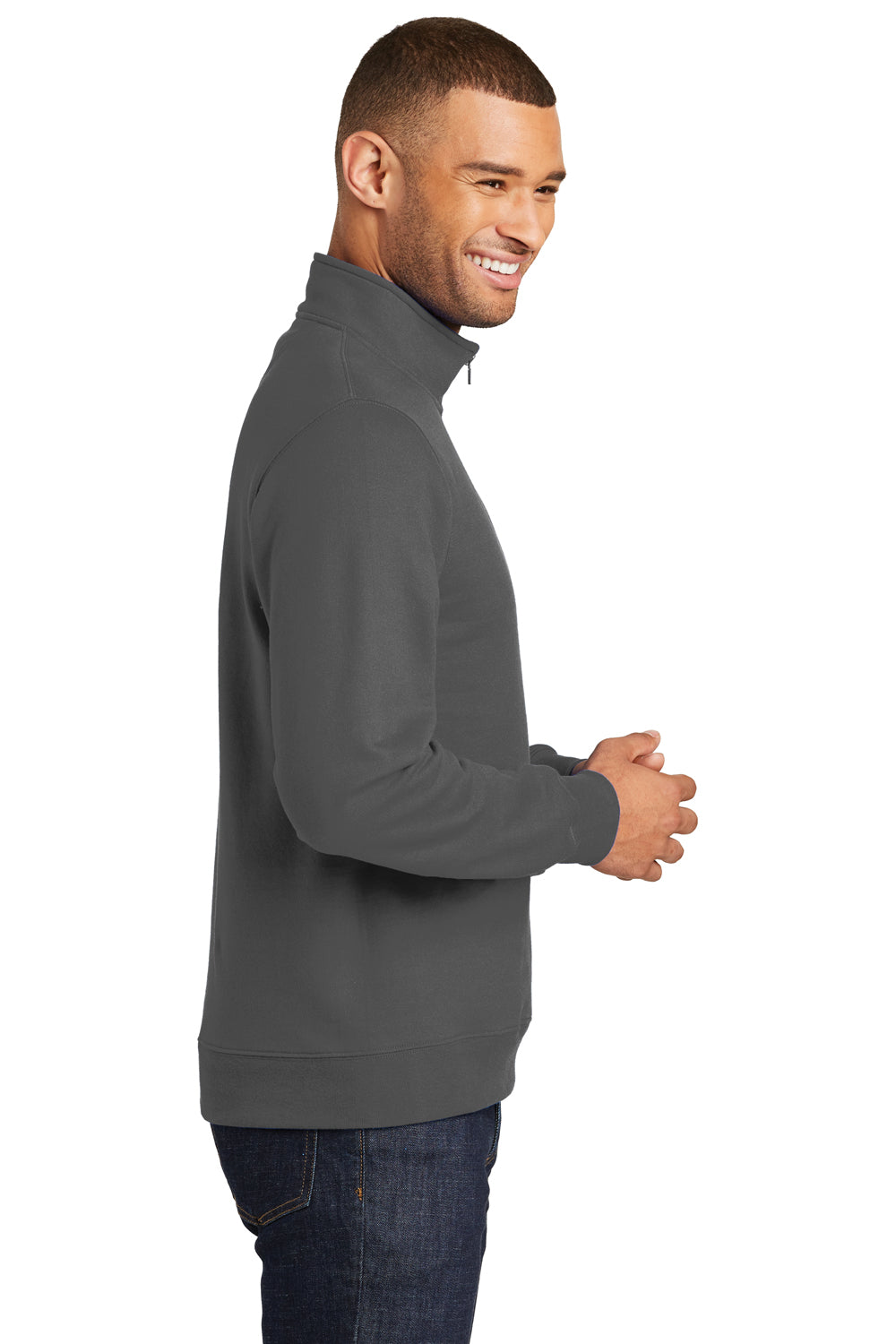 Port & Company PC850Q Mens Fan Favorite Fleece 1/4 Zip Sweatshirt Charcoal Grey Side