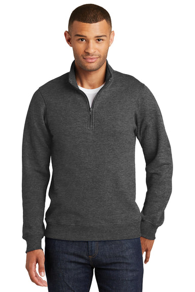Port & Company PC850Q Mens Fan Favorite Fleece 1/4 Zip Sweatshirt Heather Dark Grey Front