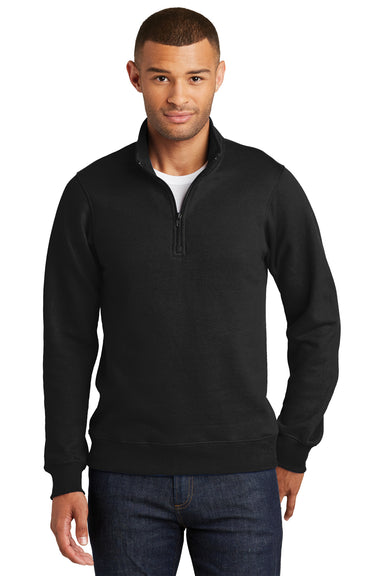 Port & Company PC850Q Mens Fan Favorite Fleece 1/4 Zip Sweatshirt Black Front