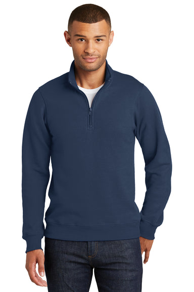 Port & Company PC850Q Mens Fan Favorite Fleece 1/4 Zip Sweatshirt Navy Blue Front