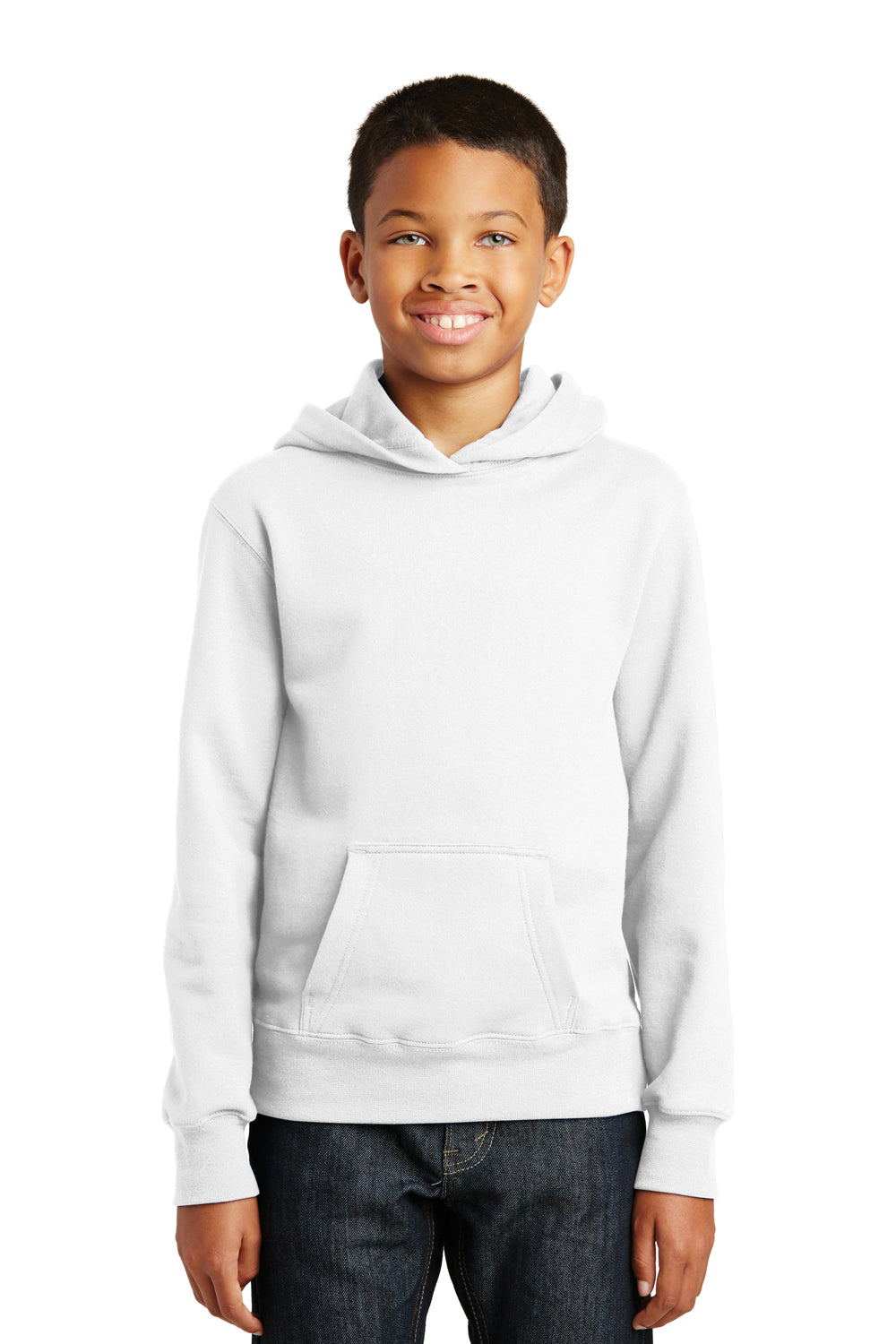 Port & Company PC850YH Youth Fan Favorite Fleece Hooded Sweatshirt Hoodie White Front
