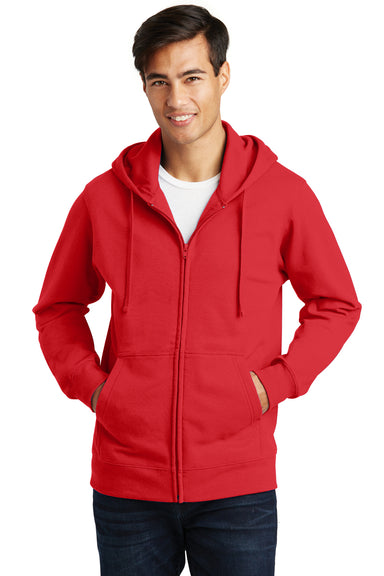 Port & Company PC850ZH Mens Fan Favorite Fleece Full Zip Hooded Sweatshirt Hoodie Red Front