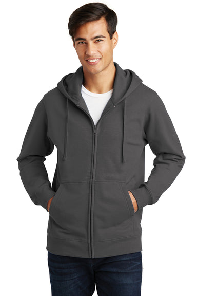 Port & Company PC850ZH Mens Fan Favorite Fleece Full Zip Hooded Sweatshirt Hoodie Charcoal Grey Front