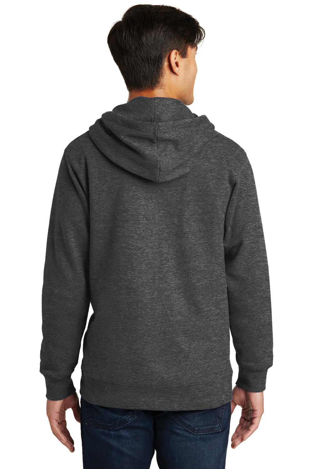 Port & Company PC850ZH Mens Fan Favorite Fleece Full Zip Hooded Sweatshirt Hoodie Heather Dark Grey Back